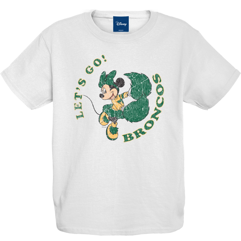 Youth Tee Cotton Let's Go Broncos W/Minnie Mouse White